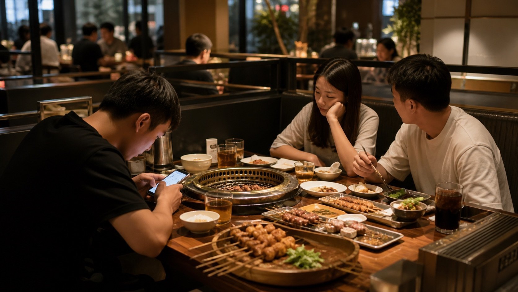 何师烧烤门店顾客用餐场景