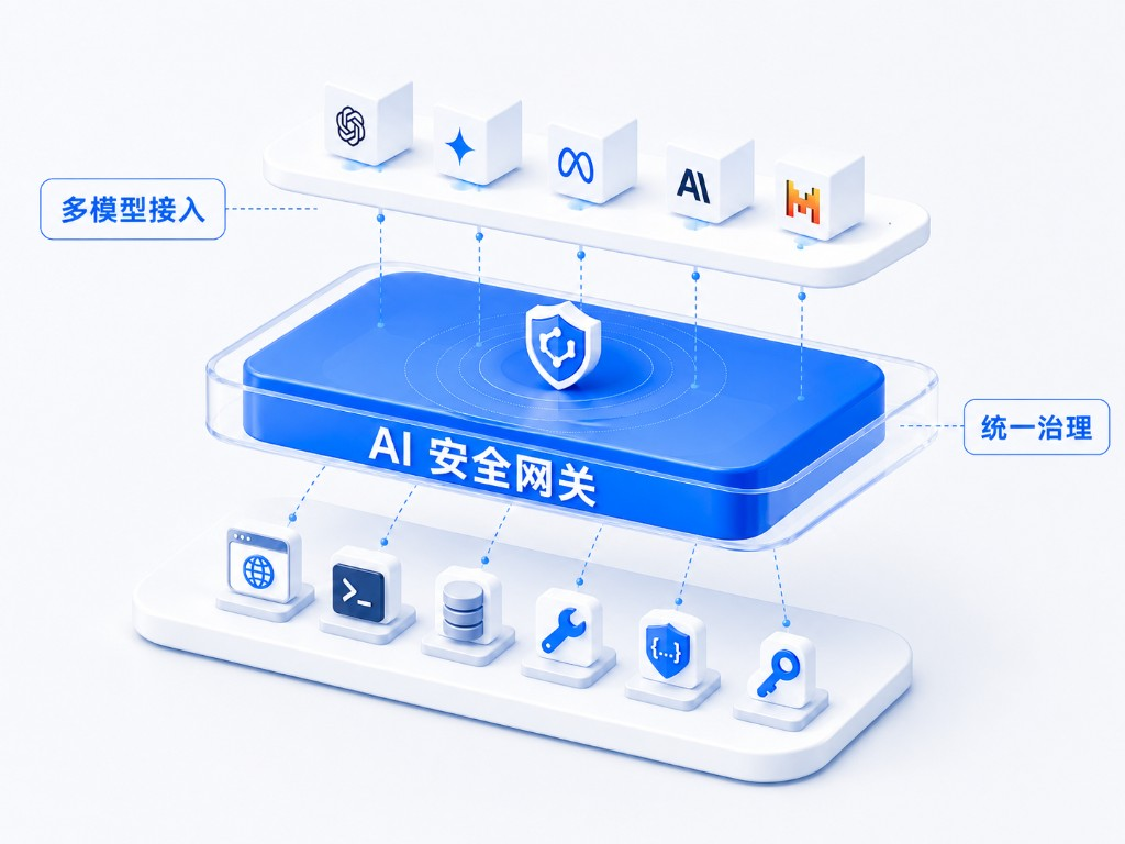 AI 安全网关：多模型接入、统一治理与安全可控示意